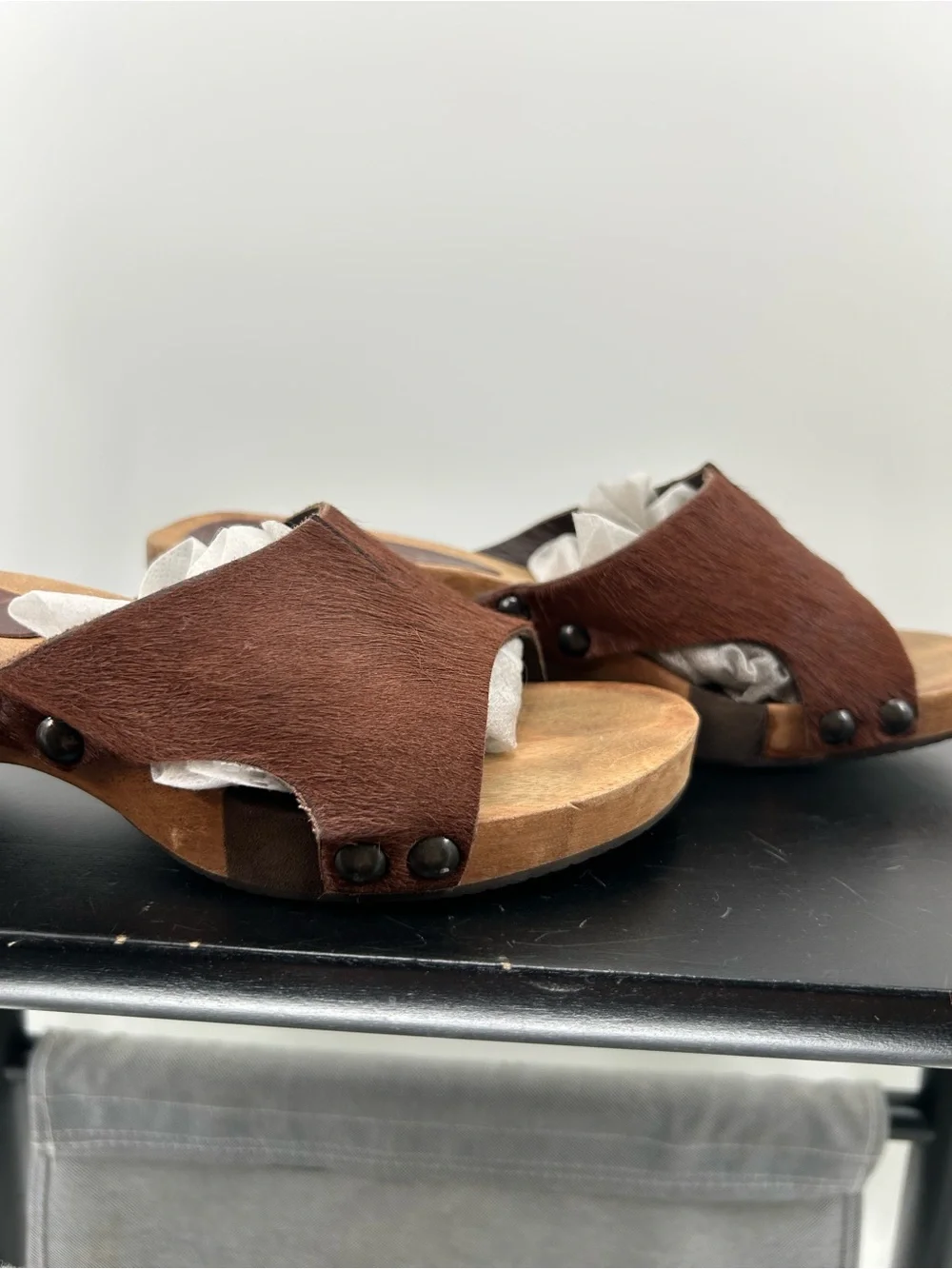 Michael Kors Brown Haircalf Slide Wedge Sandals